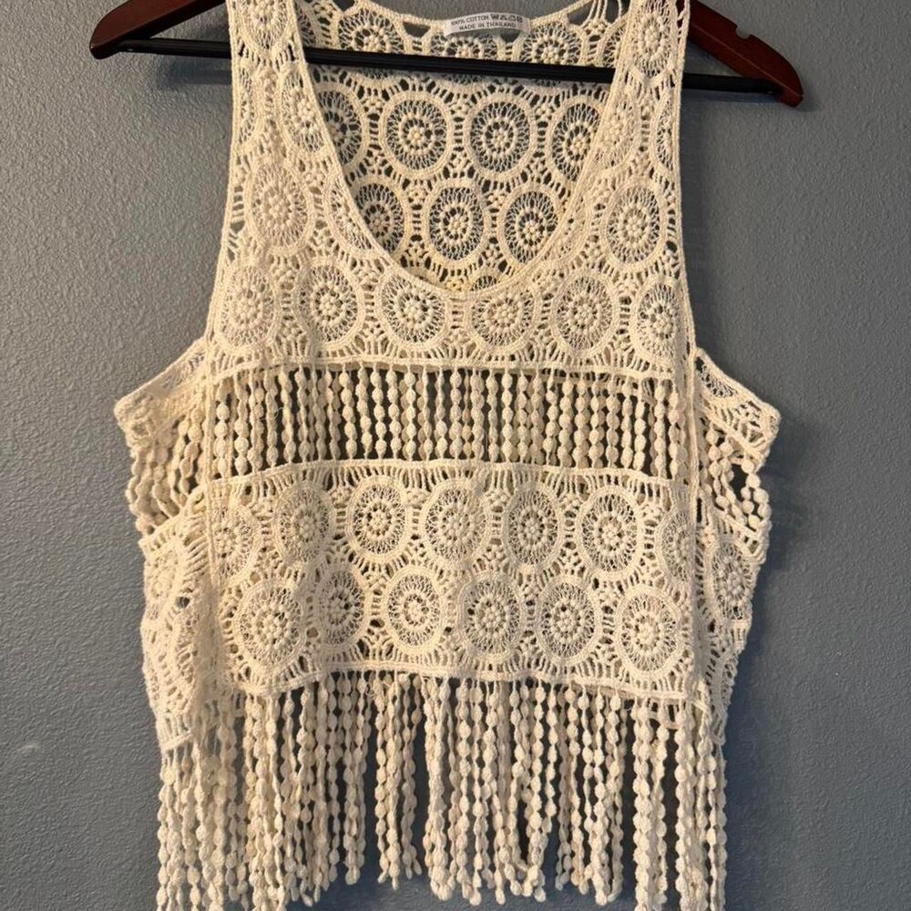 100% Cotton Women's Cream and White Tank Vest